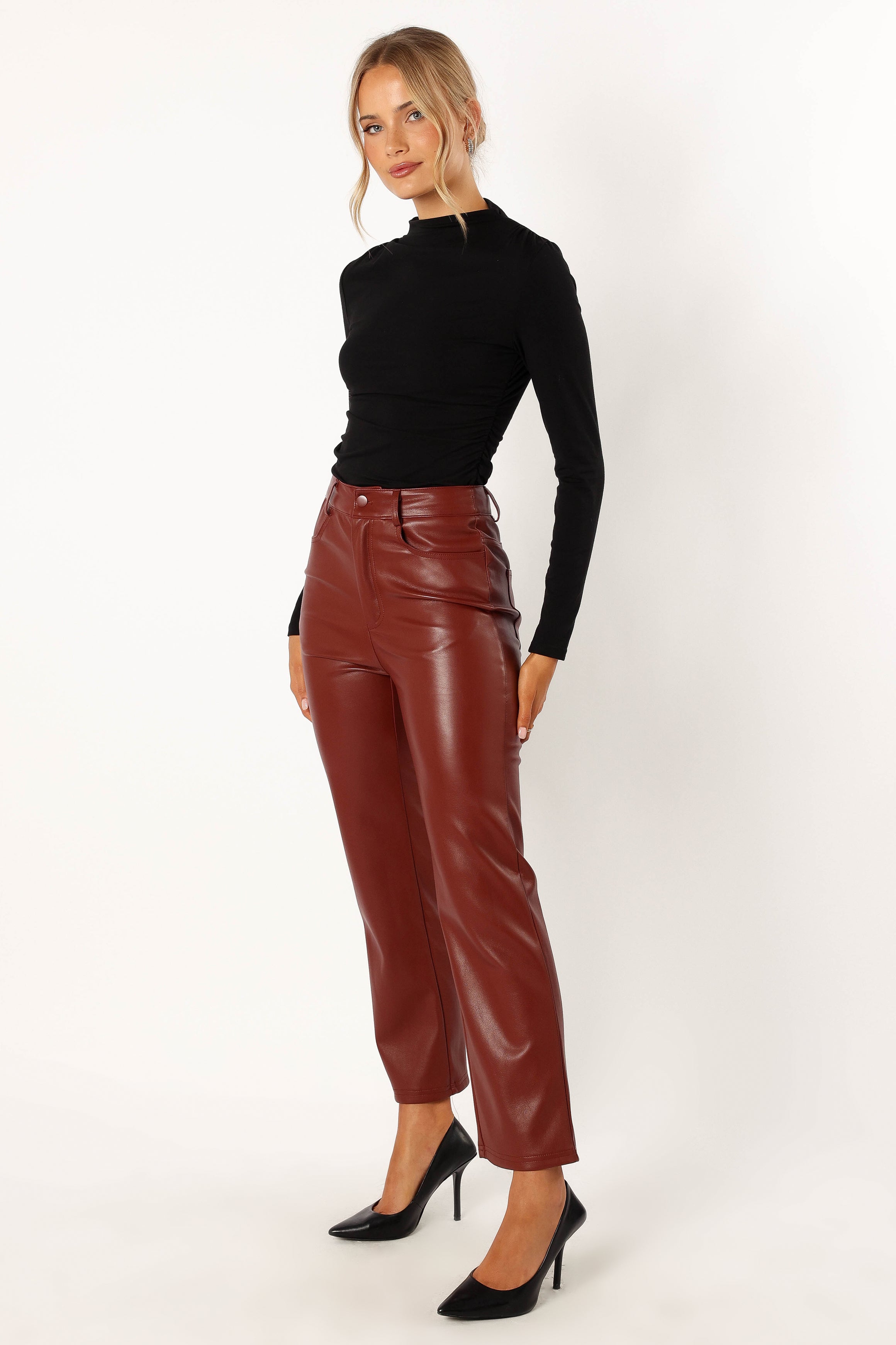 Maverick Vegan Leather Pants - Merlot