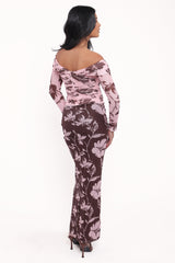 Navida Mesh Midi Skirt - Pink Brown Floral