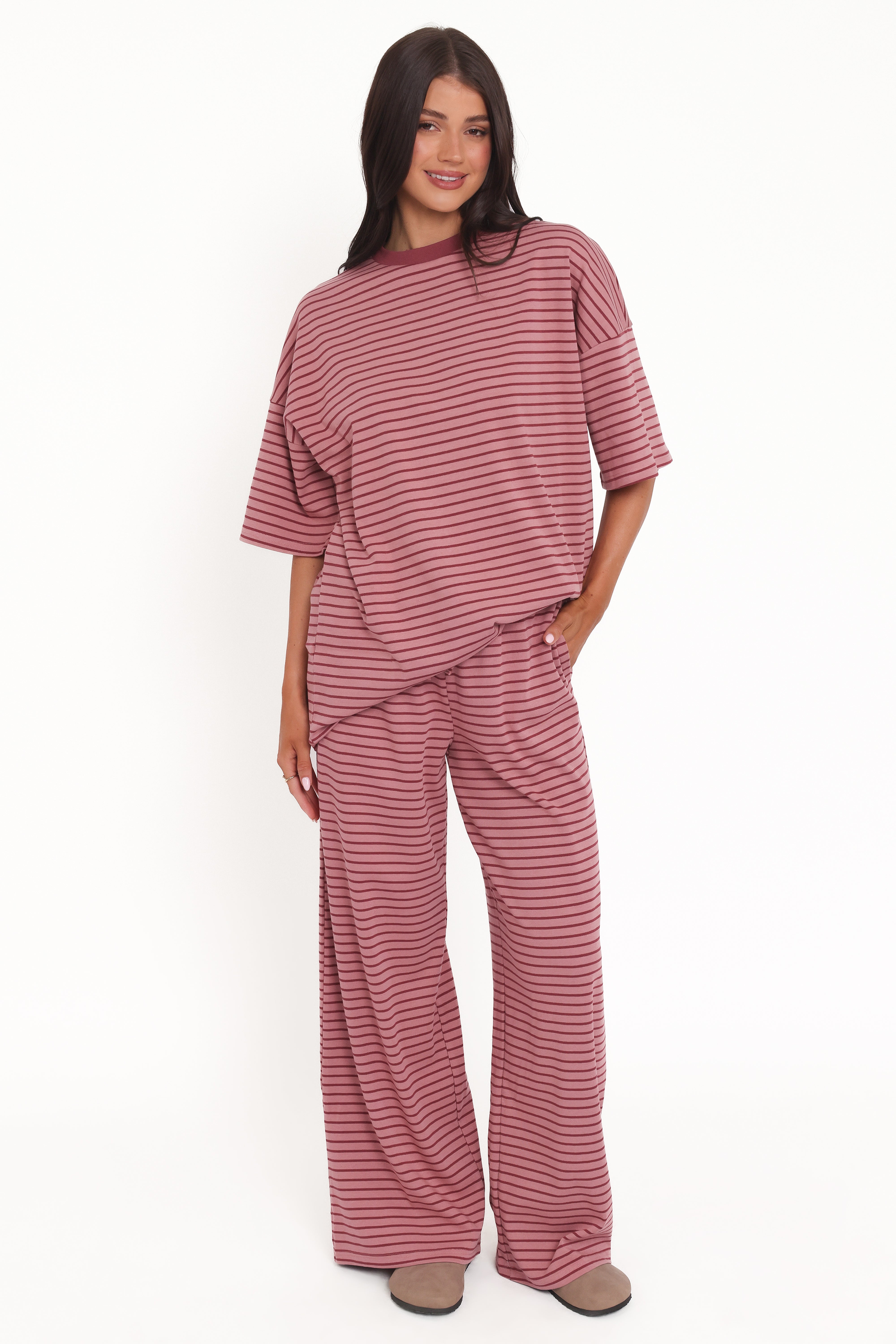 Wilda Knit Pant - Pink Red Stripe