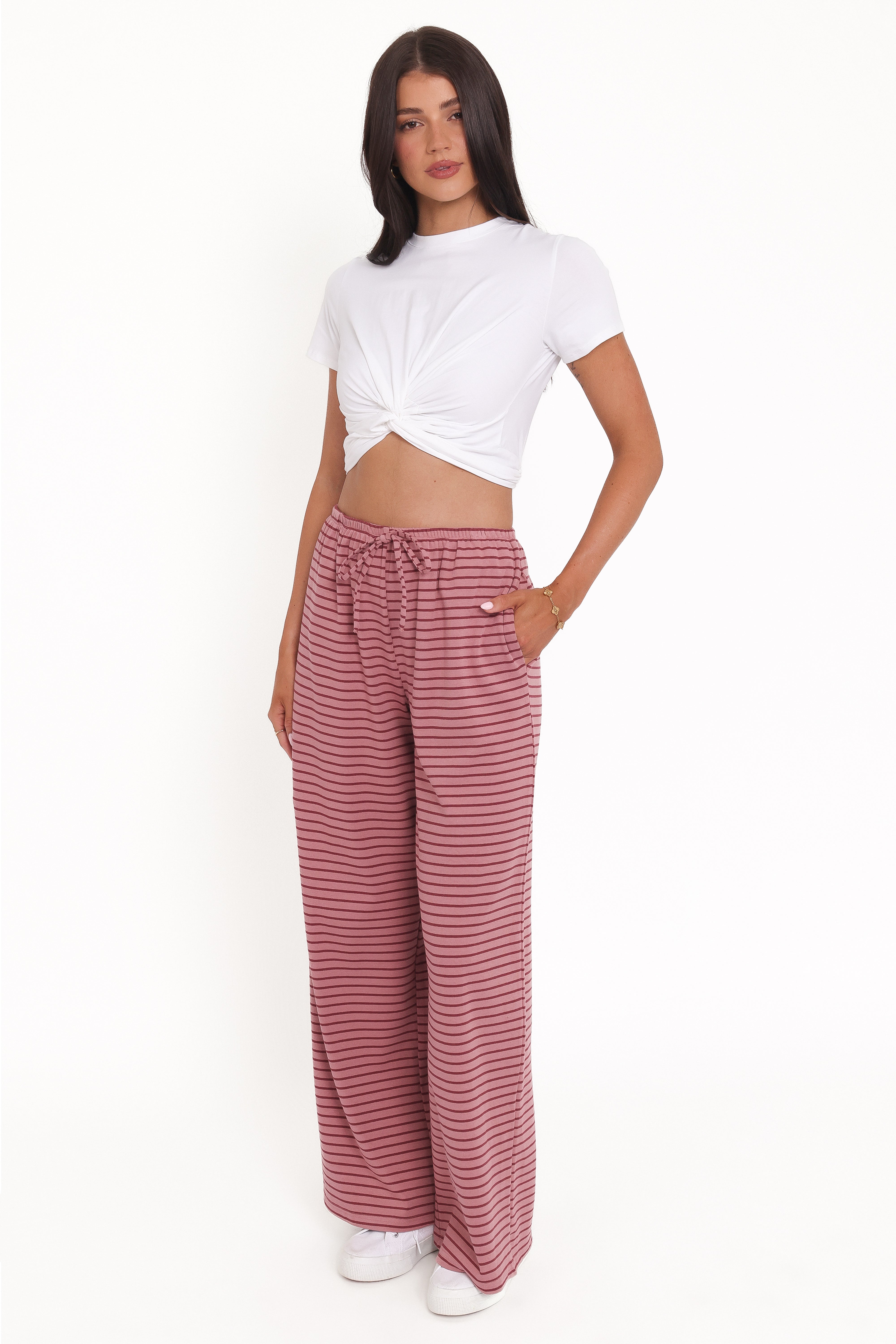 Wilda Knit Pant - Pink Red Stripe