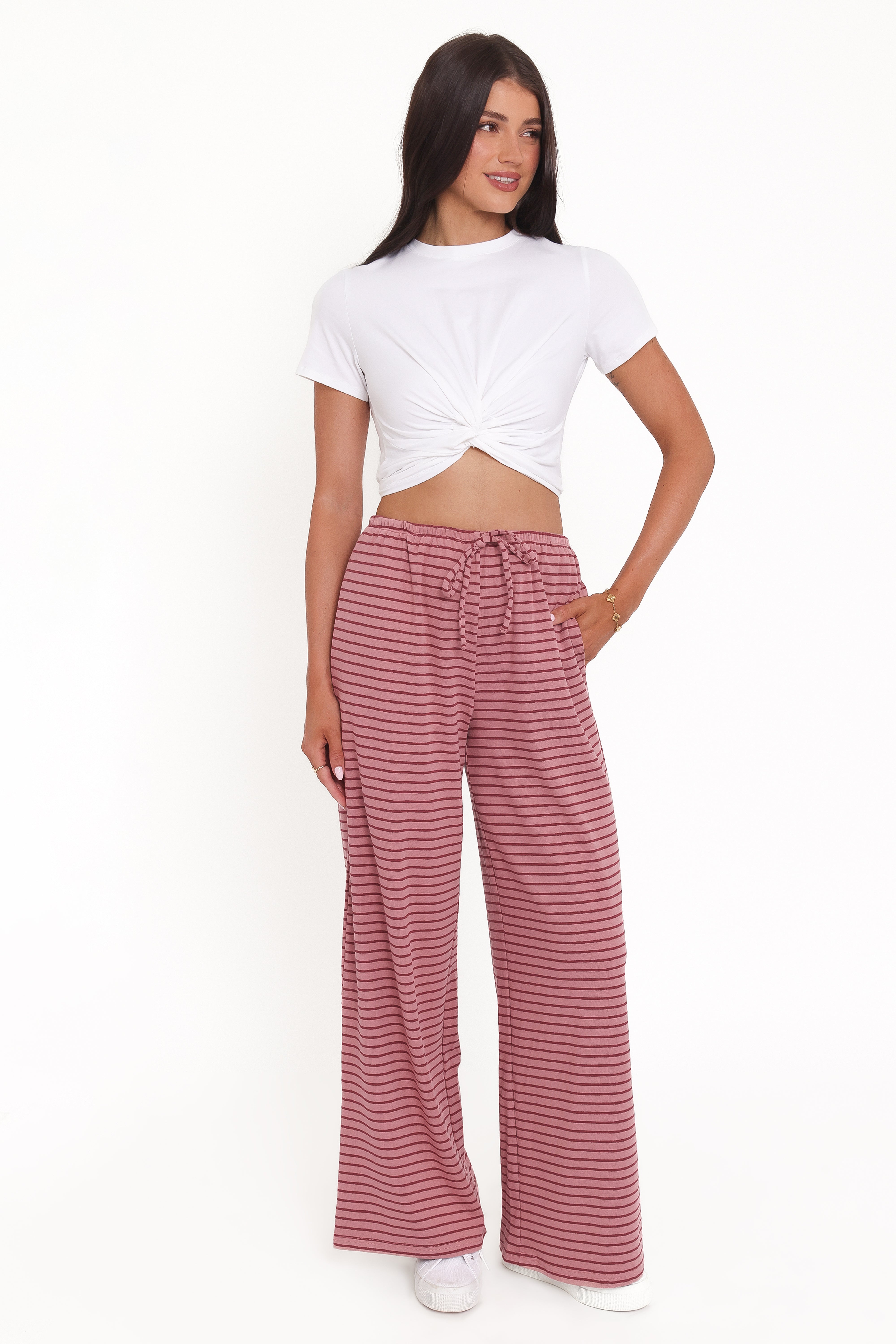 Wilda Knit Pant - Pink Red Stripe