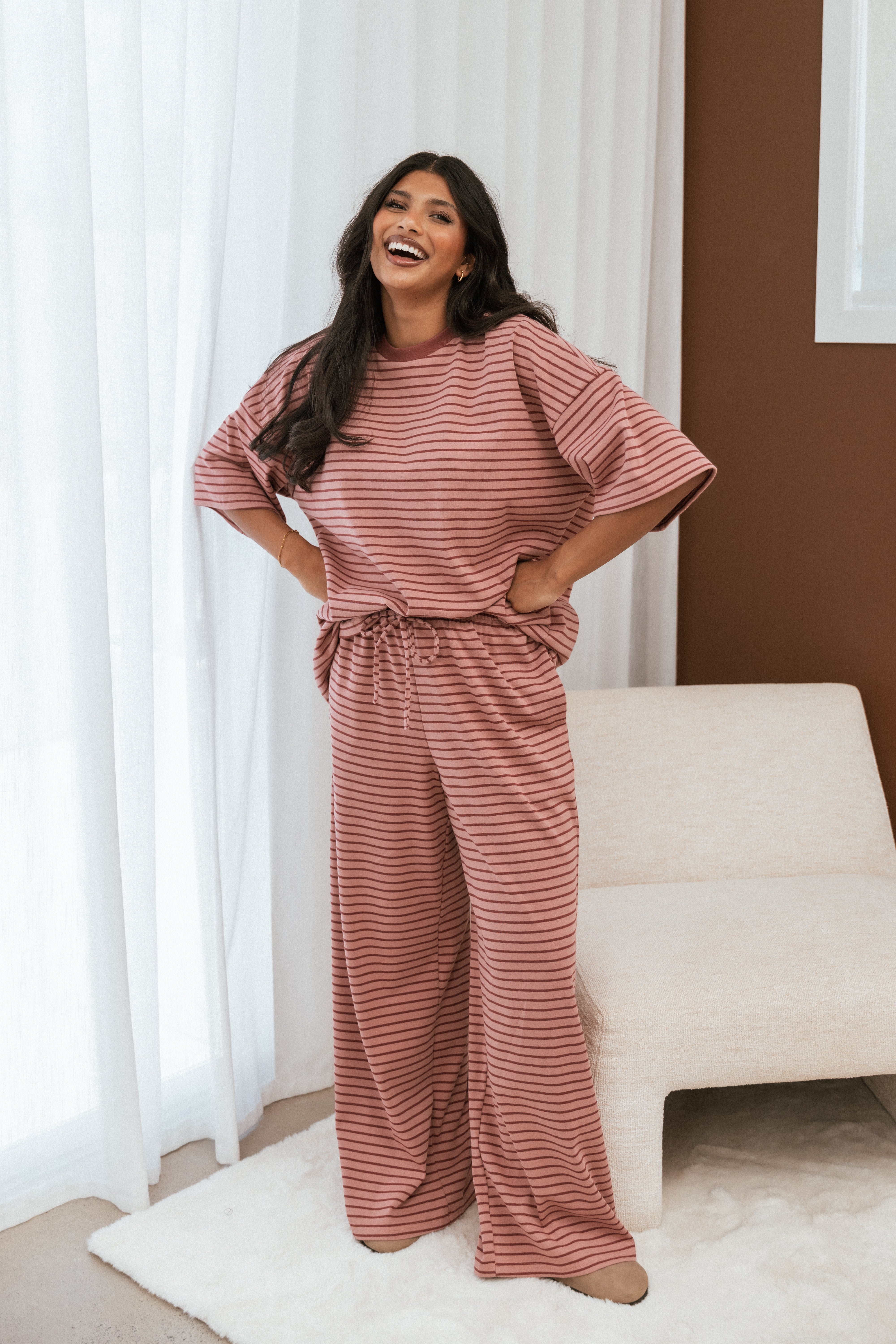 Wilda Knit Pant - Pink Red Stripe