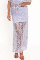 Yonder Sheer Panel Lace Maxi Skirt - Purple