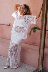 Yonder Sheer Panel Lace Maxi Skirt - White