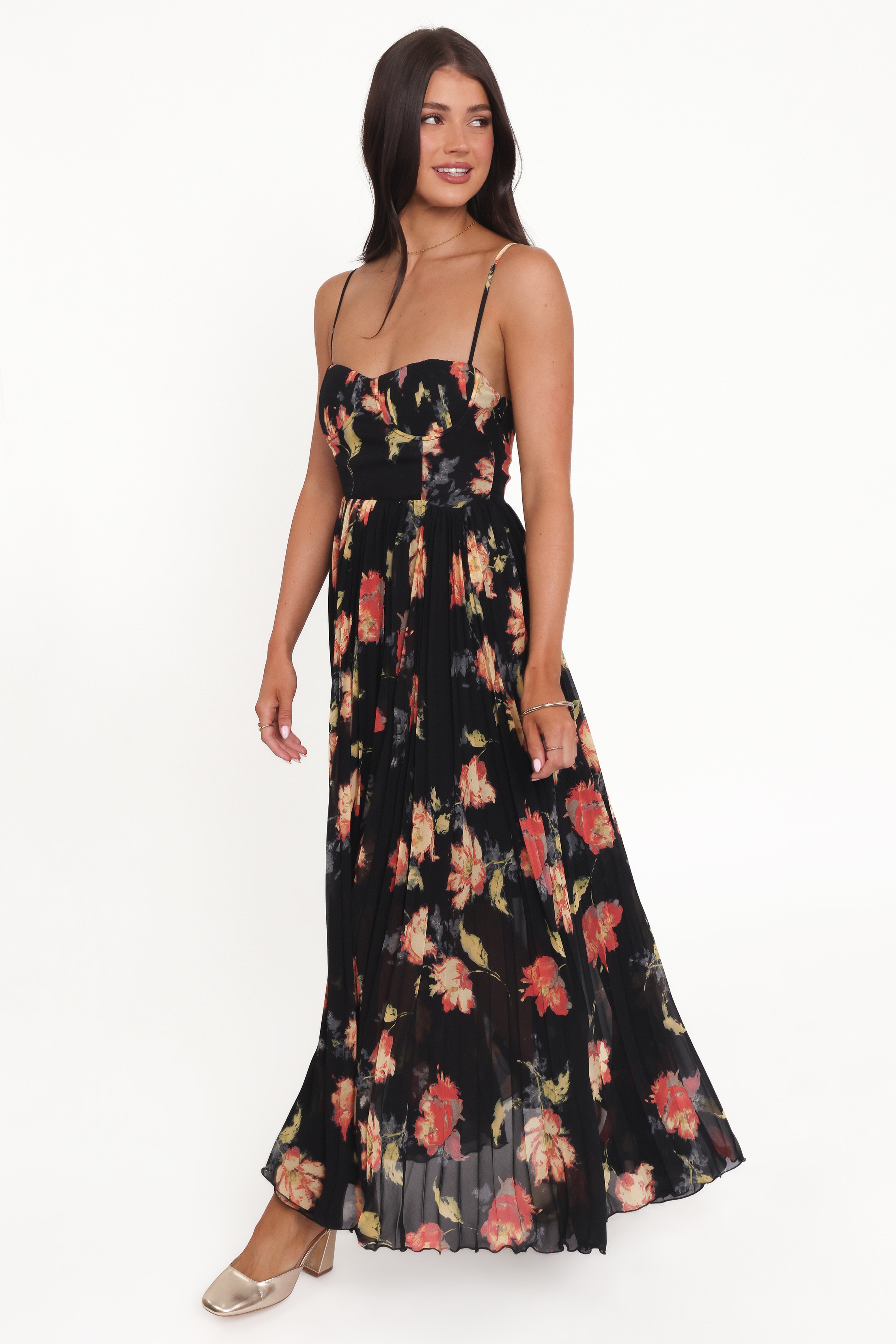 Achanti Pleated Maxi Dress - Black Multi