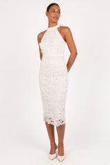 Adalyn Halterneck Midi Dress - White