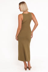 Aspen Button Up Knit Dress - Olive