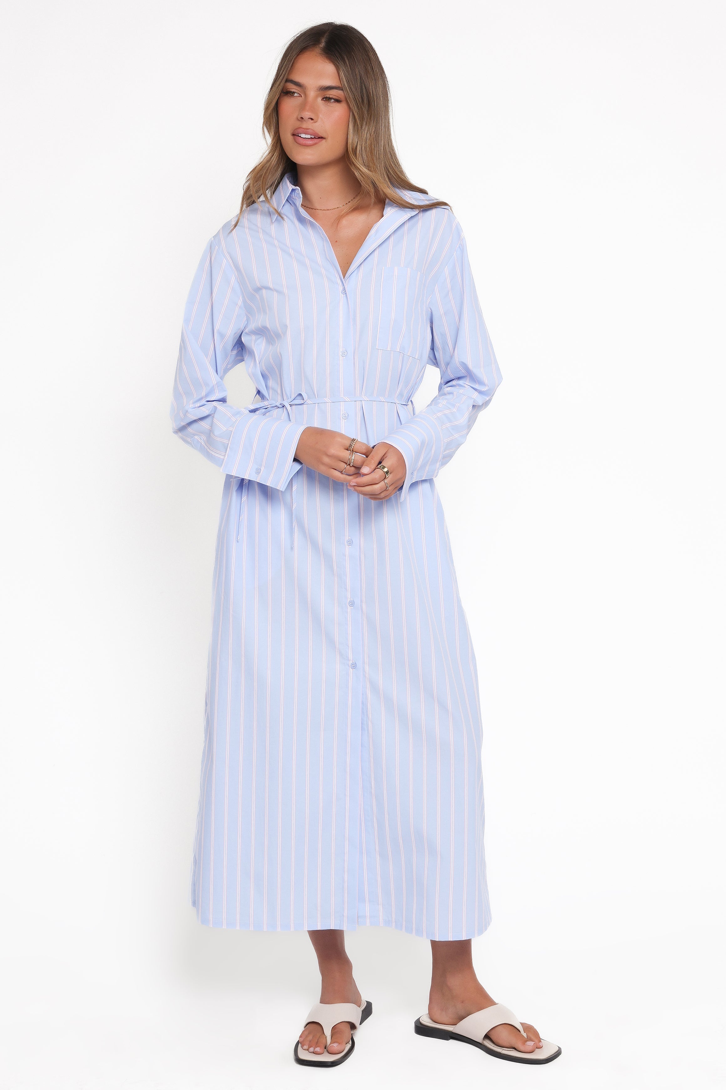 Harlan Long Sleeve Midi Dress - Blue Pink Stripe