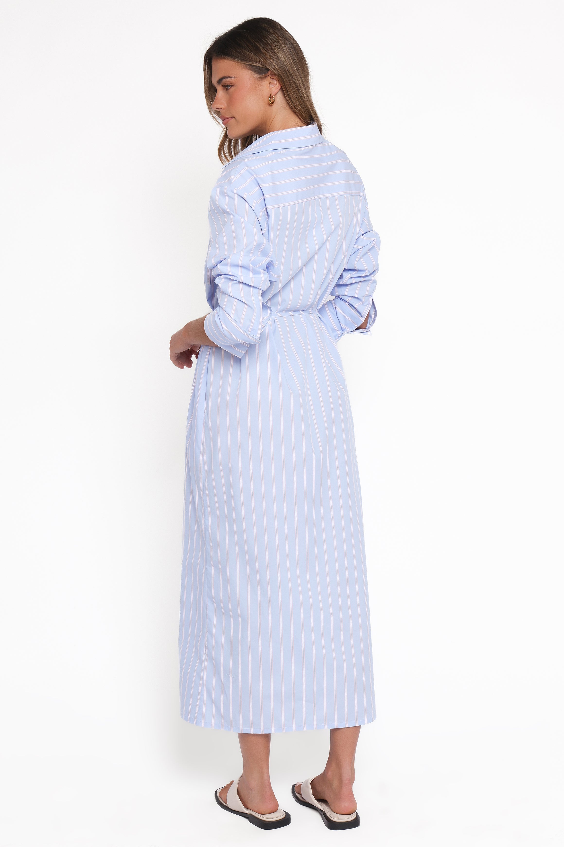 Harlan Long Sleeve Midi Dress - Blue Pink Stripe