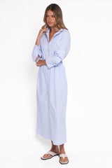 Harlan Long Sleeve Midi Dress - Blue Pink Stripe