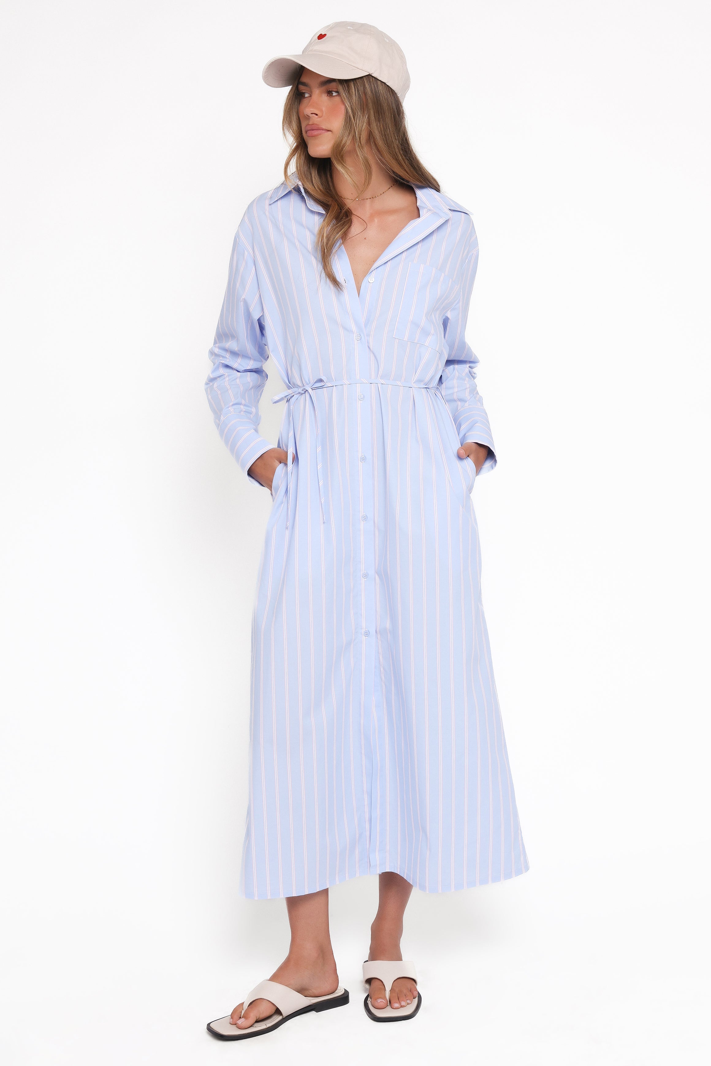 Harlan Long Sleeve Midi Dress - Blue Pink Stripe