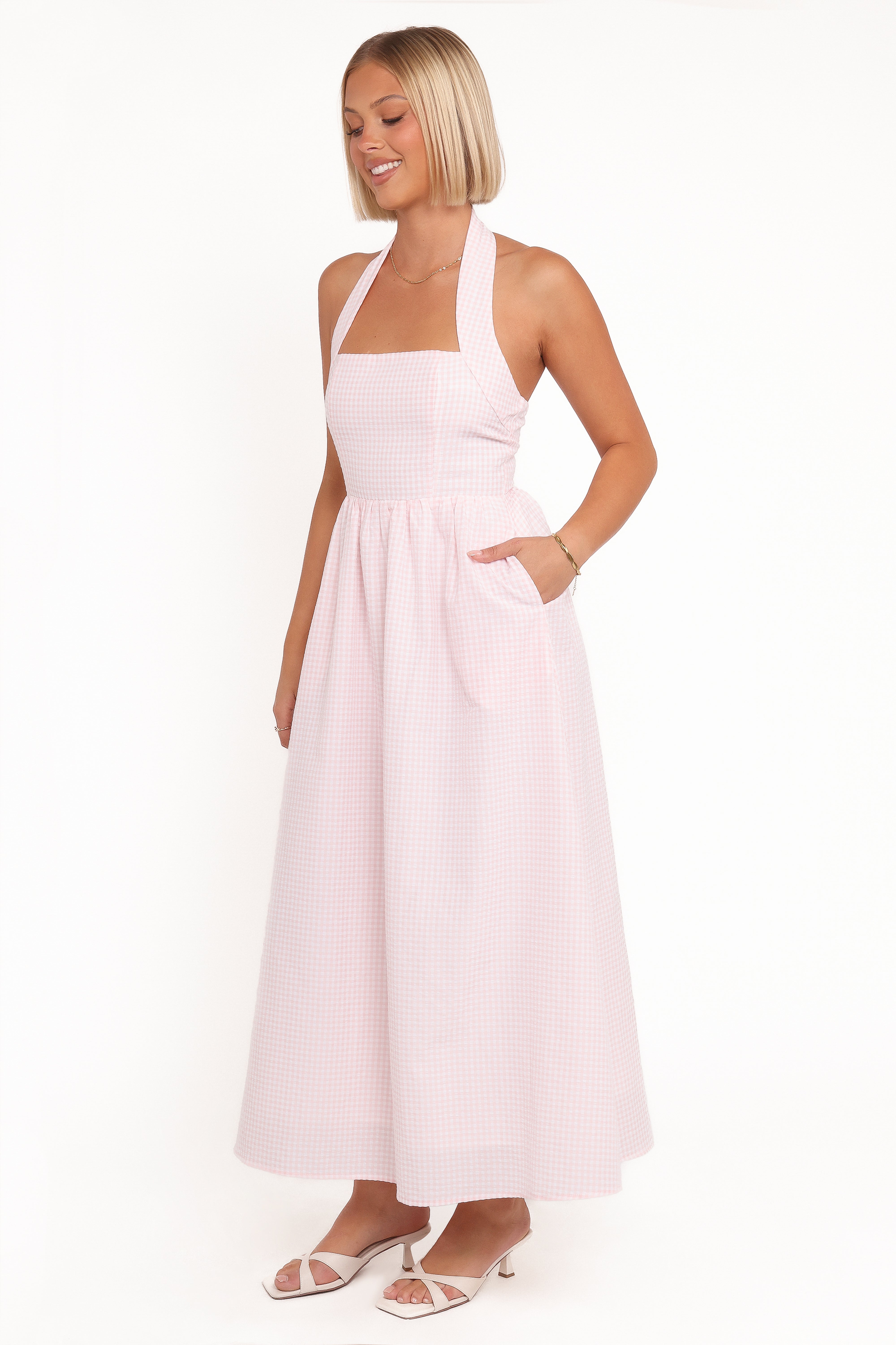 Margerie Halter Dress - Pink Gingham