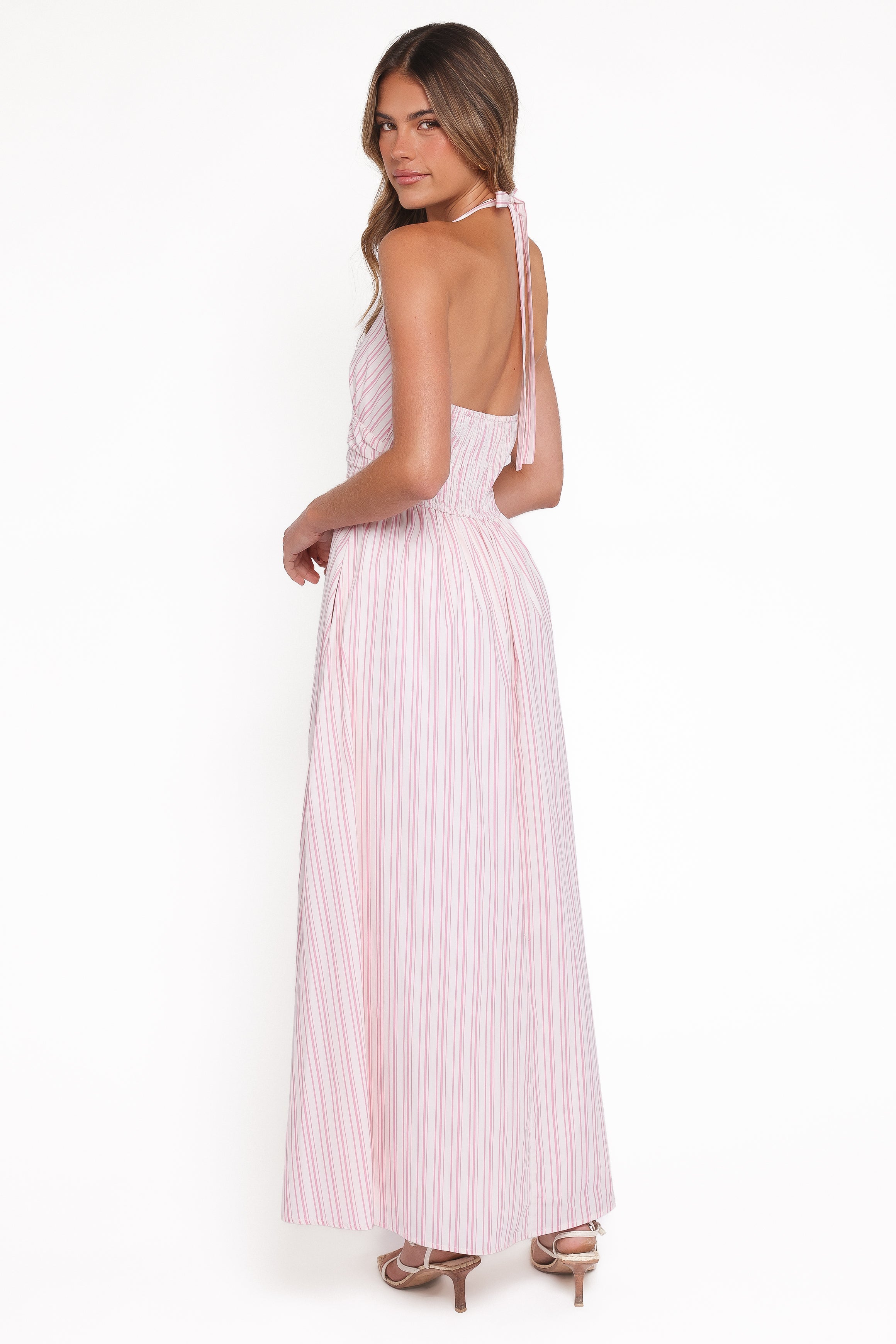 Marie Halterneck Maxi Dress - Pink Stripe