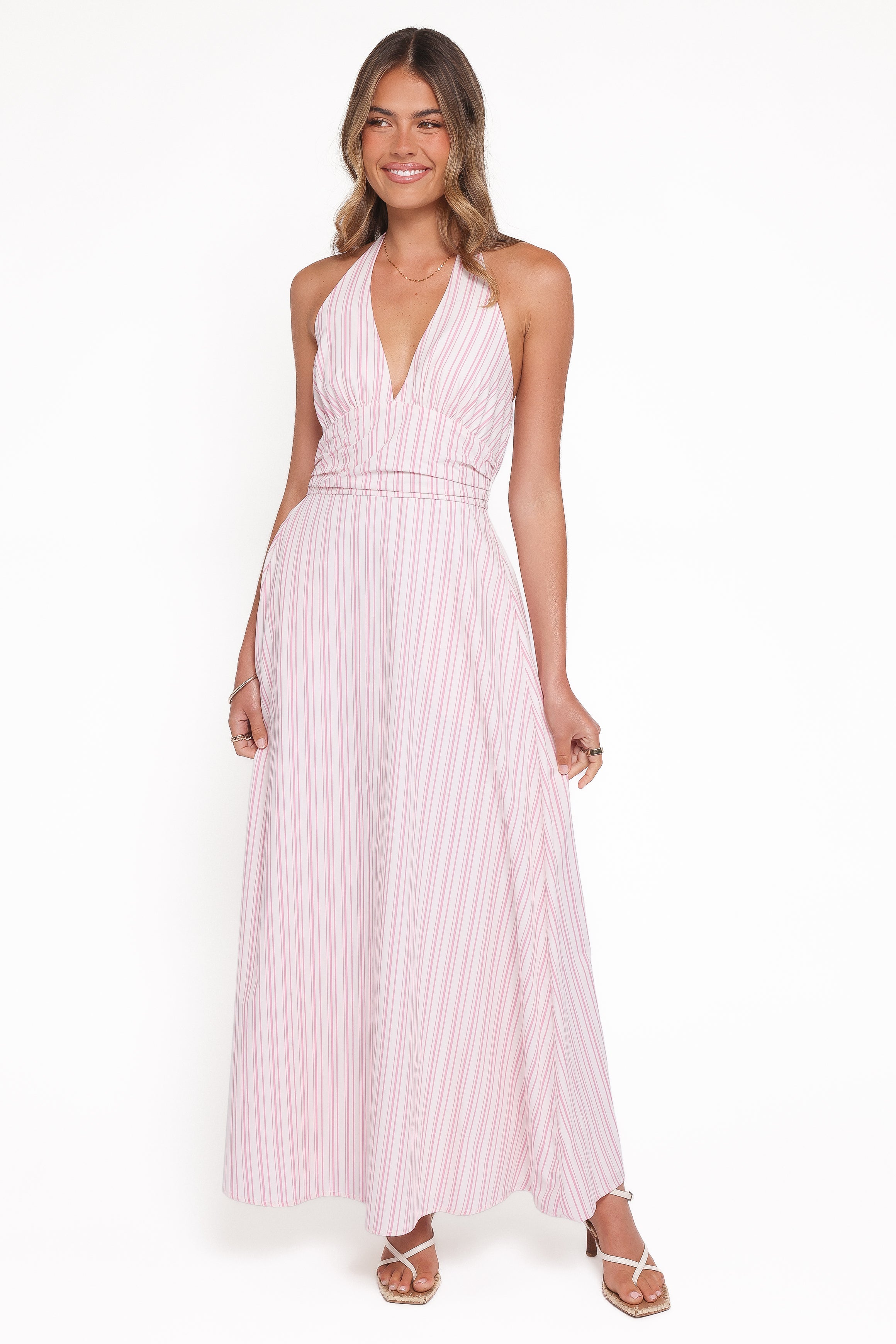 Marie Halterneck Maxi Dress - Pink Stripe