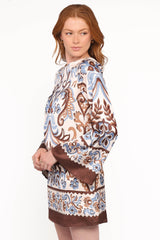 Megan Mini Dress - Ivory Brown Blue