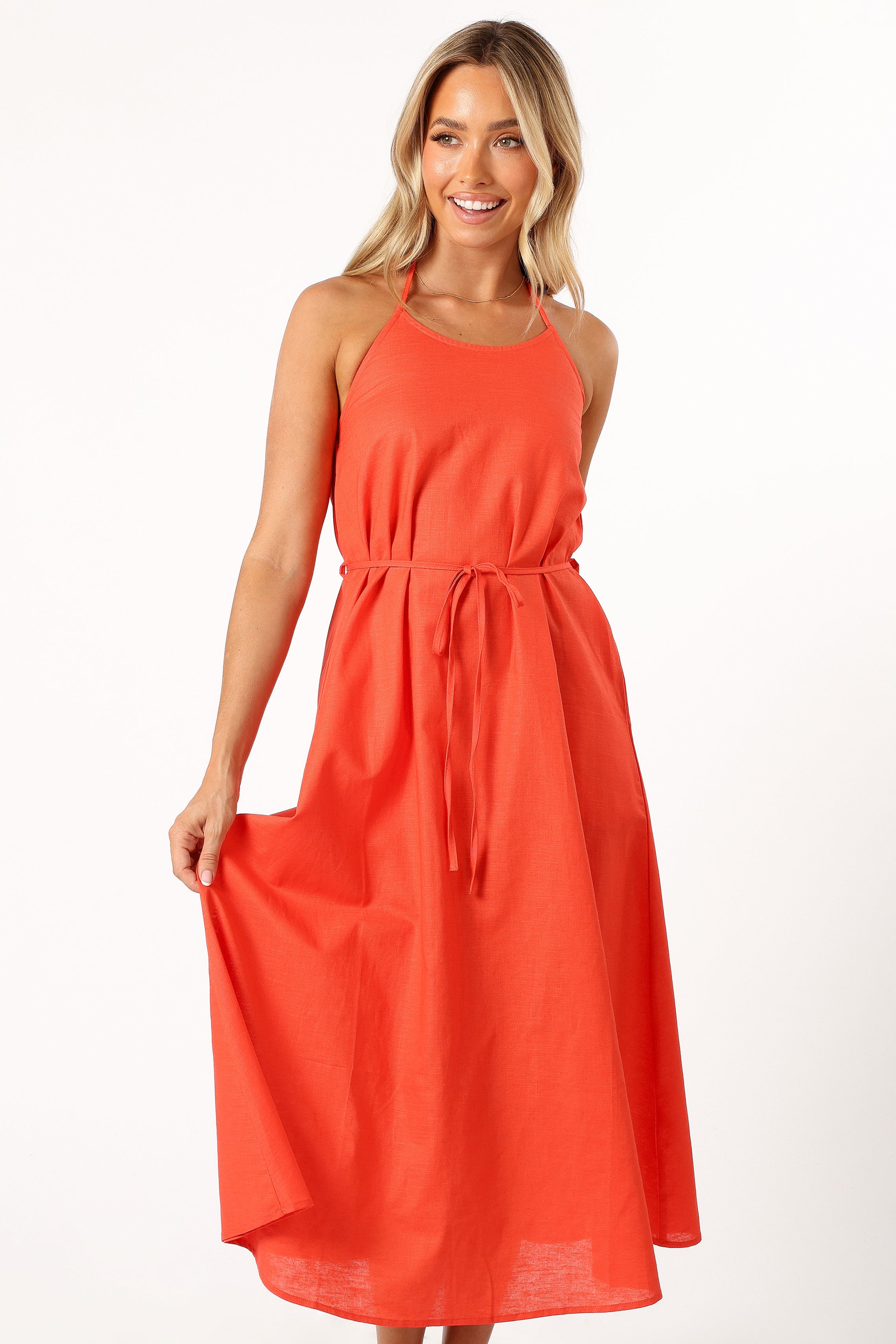 Nadine Halterneck Midi Dress - Coral