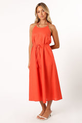 Nadine Halterneck Midi Dress - Coral