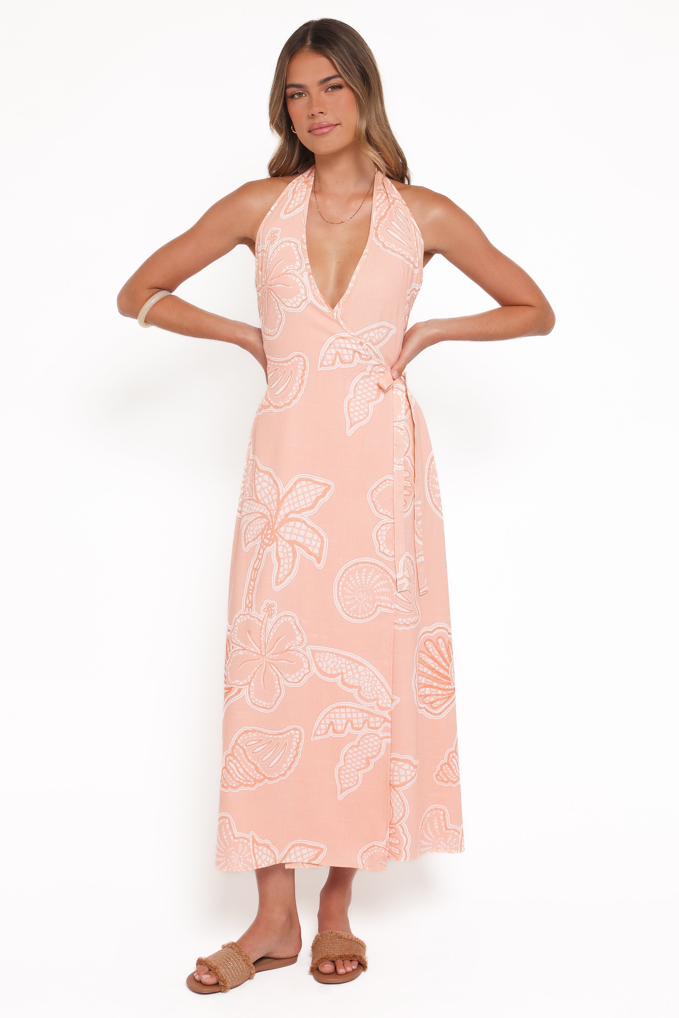 Sierra Wrap Midi Dress - Peach Floral