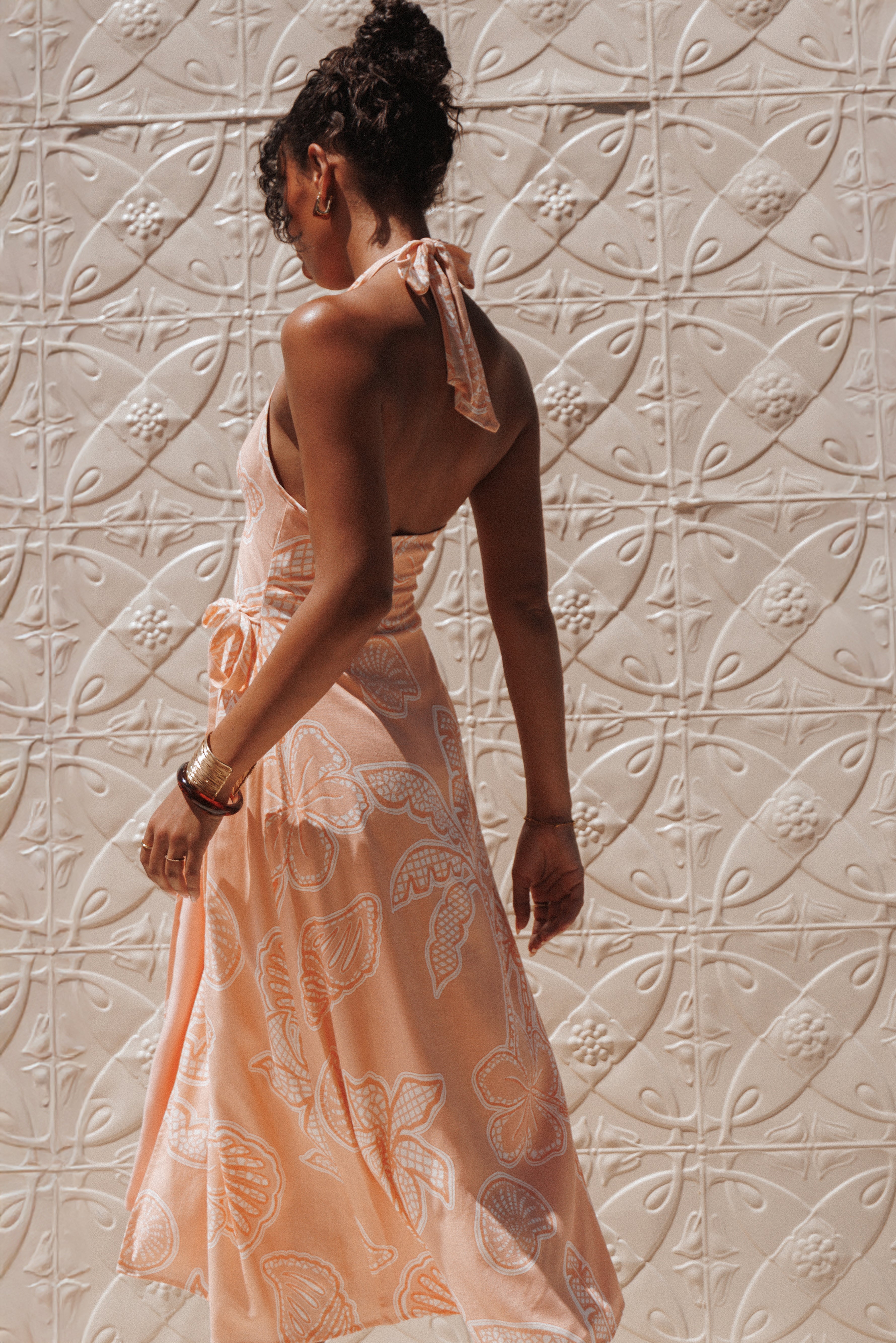 Sierra Wrap Midi Dress - Peach Floral