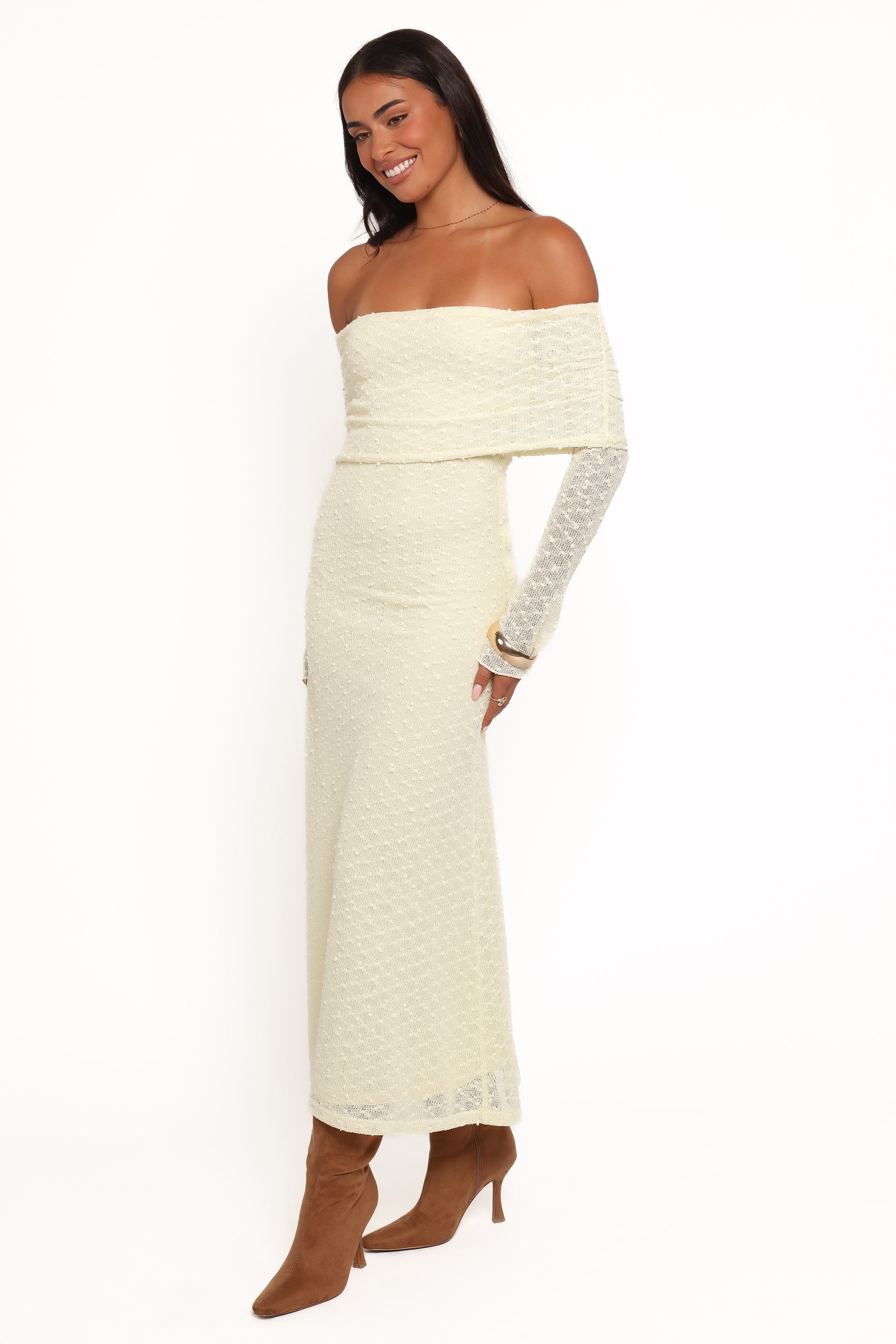 Wilma Off Shoulder Dress - Butter Yellow