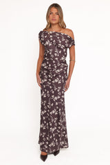 Zafira Midi Dress - Brown Cream Floral
