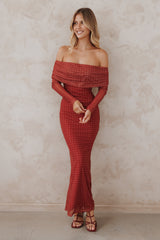Zeva Off Shoulder Maxi Dress - Burgundy Spot