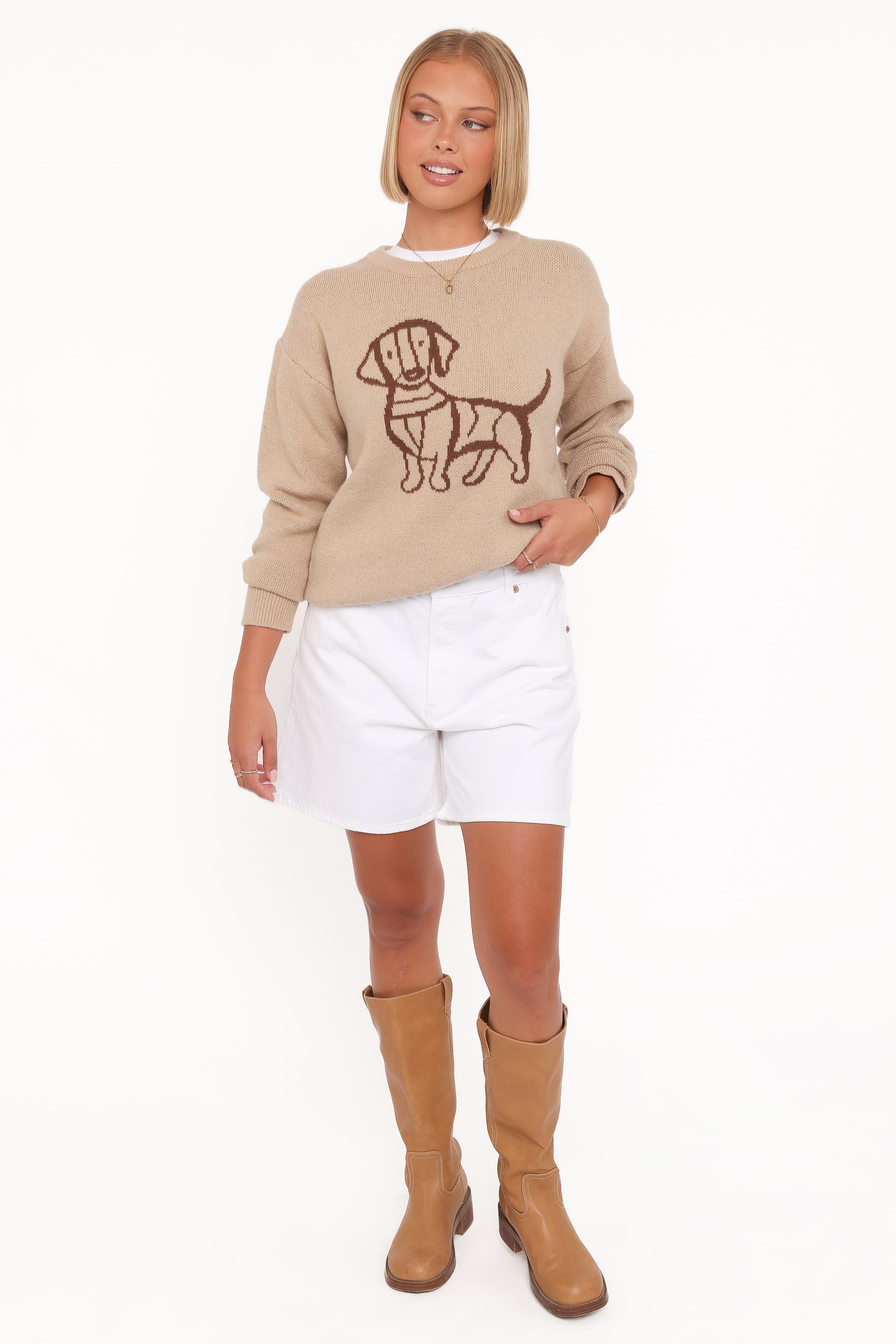 Amber Dachshund Sweater - Beige