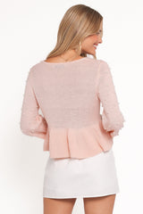 Molly Pearl Peplum Knit Sweater - Light Pink