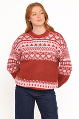 Zinnia Fairisle Knit Sweater - Red