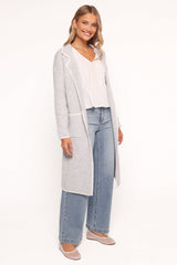 Katia Contrast Trim Coatigan - Light Grey
