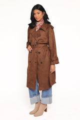 Micha Faux Suede Trench Coat - Brown