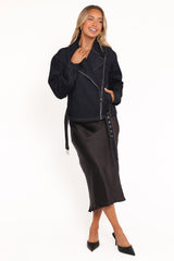 Mira Denim Moto Jacket - Dark Indigo