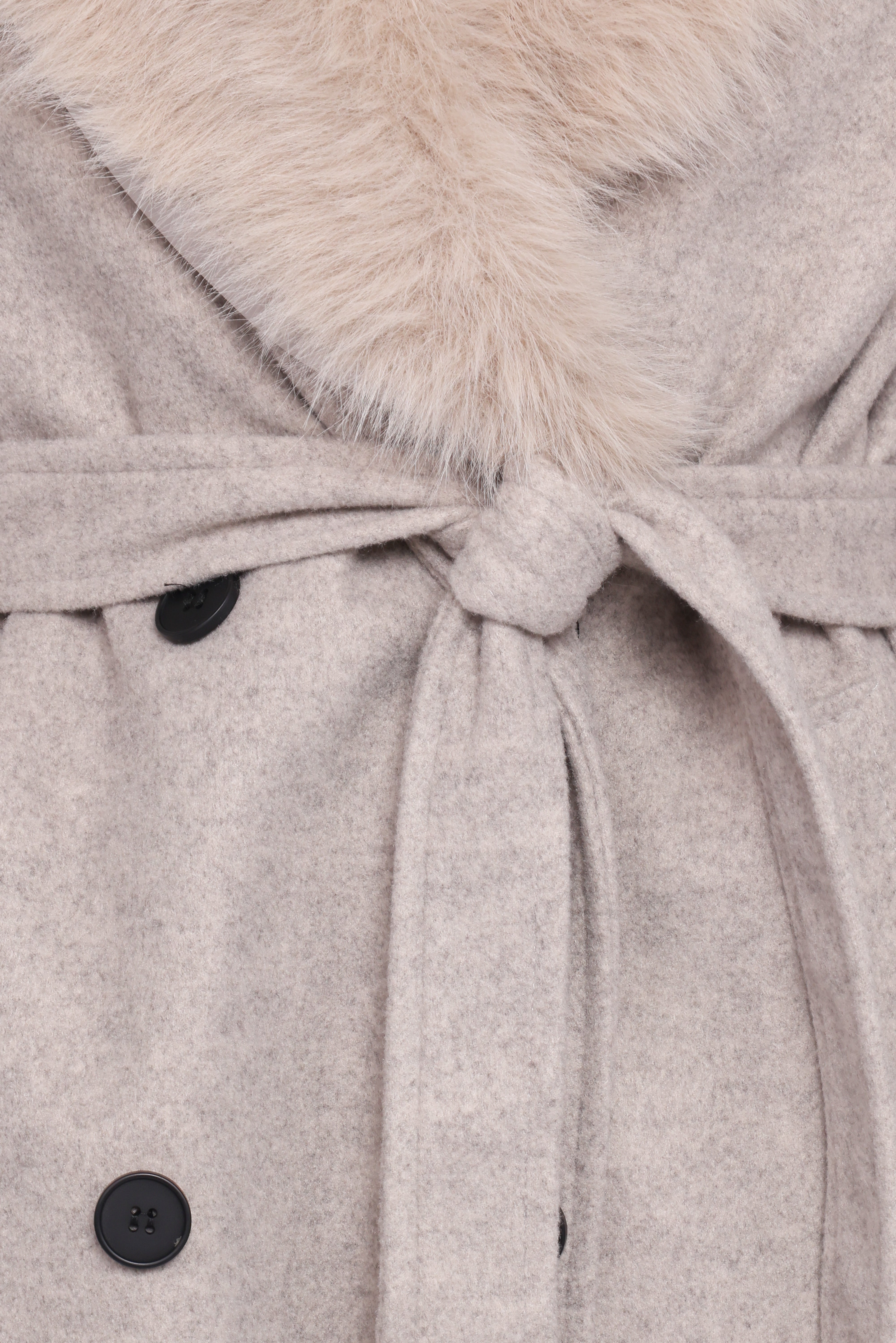Nina Fur Collar Tie Waist Coat - Cream