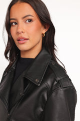 Parsons Oversized Faux Leather Moto Jacket - Black
