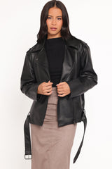 Parsons Oversized Faux Leather Moto Jacket - Black