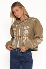 Vako Quilted Embroidered Jacket - Olive