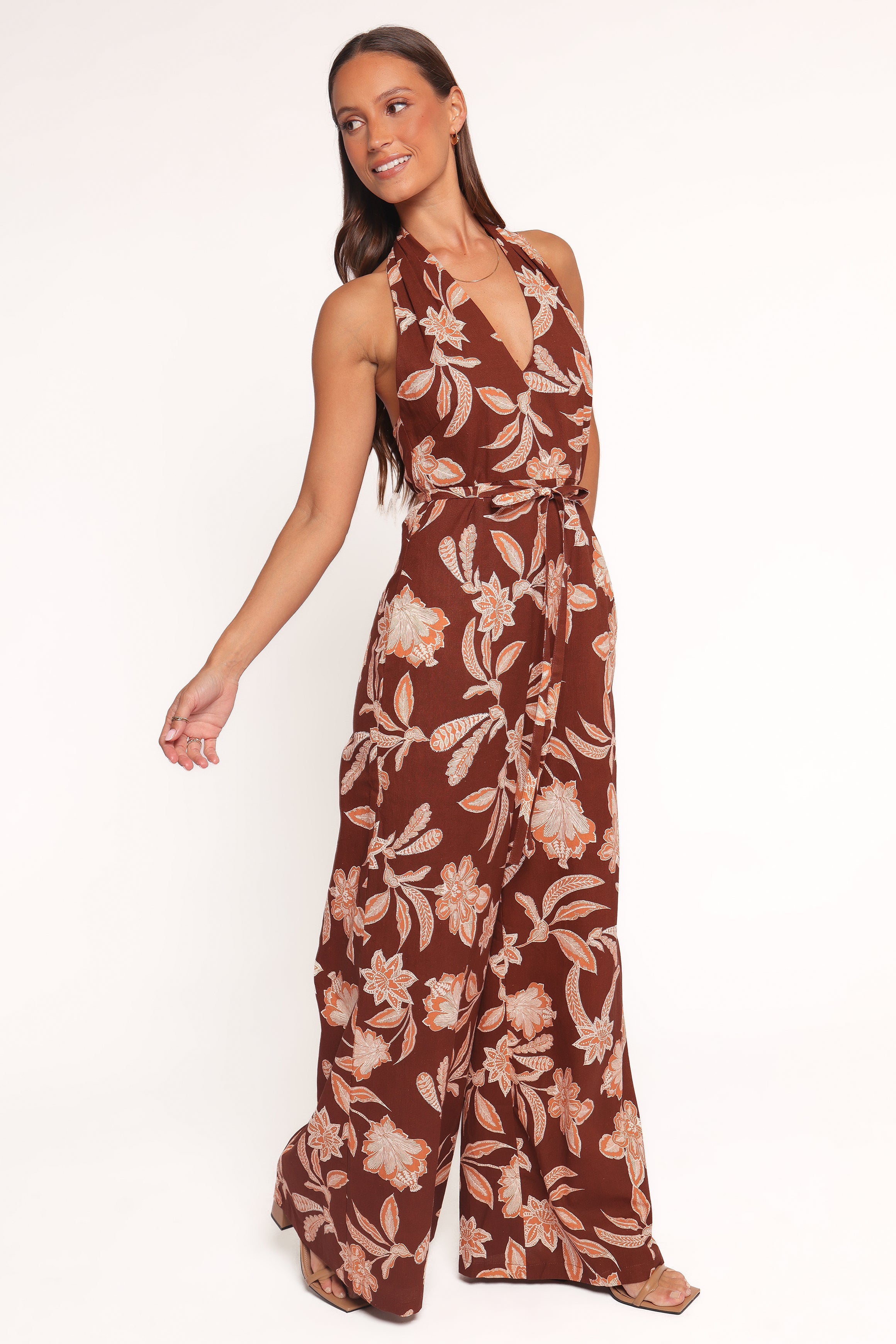 Kehlani Halterneck Jumpsuit - Orange Floral