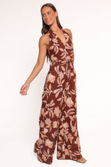 Kehlani Halterneck Jumpsuit - Orange Floral