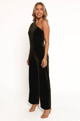 Xita Velvet One Shoulder Jumpsuit - Olive