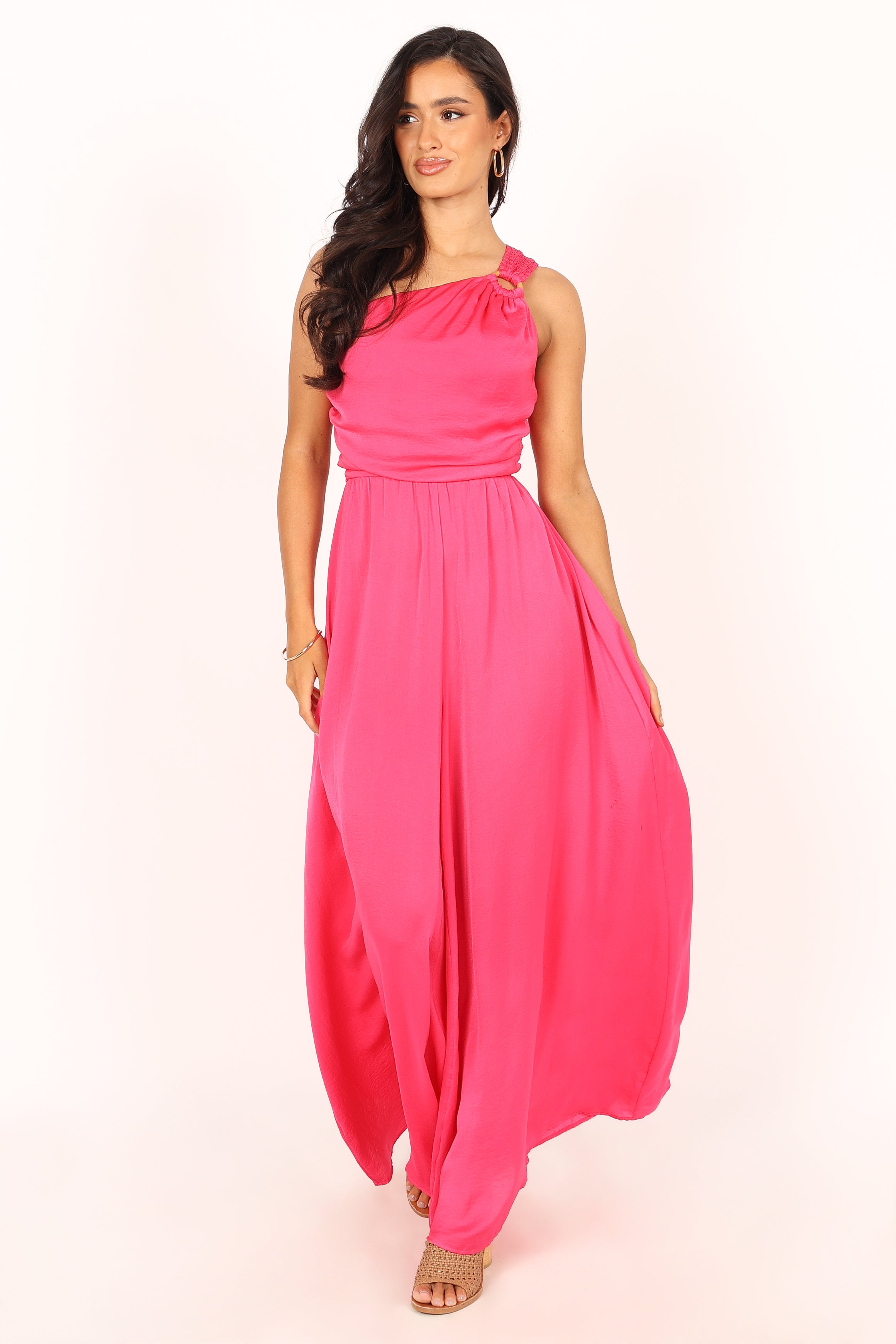 Sunanda One Shoulder Jumpsuit - Fuchsia