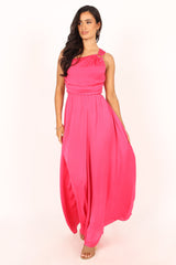 Sunanda One Shoulder Jumpsuit - Fuchsia