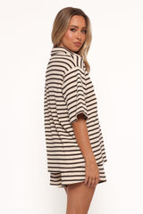 Alden Cotton Knit Set - Beige Black Stripe