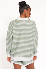 Dealia Knit Short Set - Sage Stripe