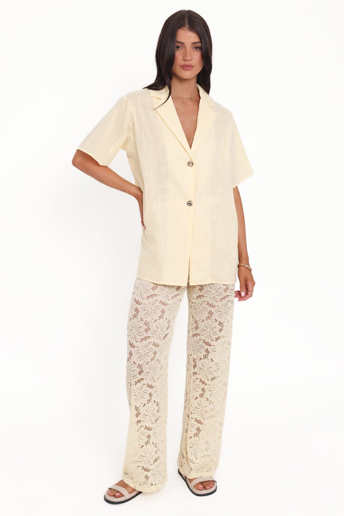 Mindy Lace Pant Set - Yellow