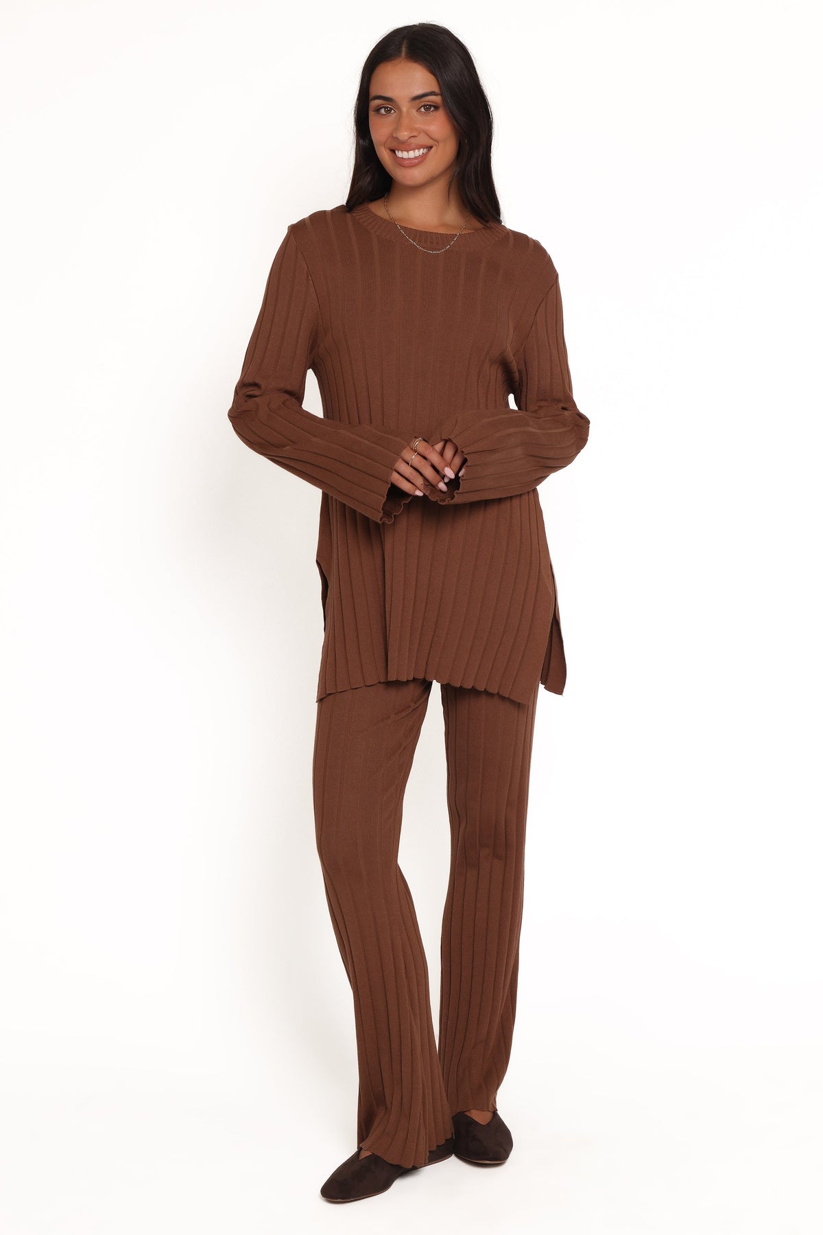 Silvie Long Sleeve Knitted Set - Chocolate