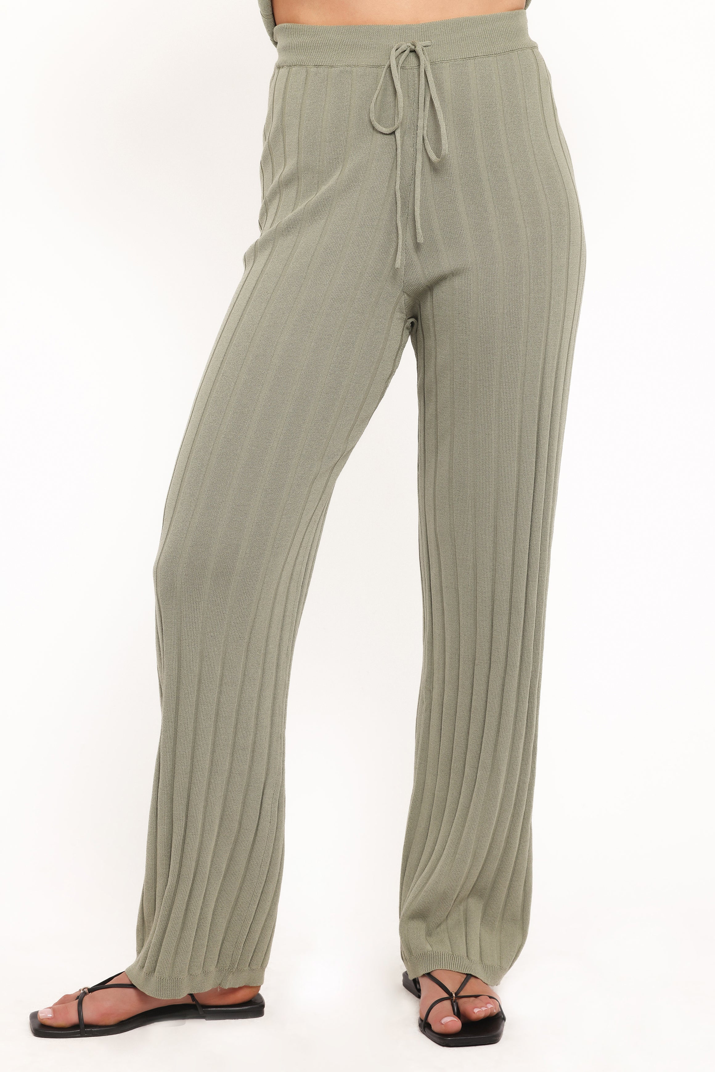 Yulissa Wide Ribbed Pant Set - Khaki Green