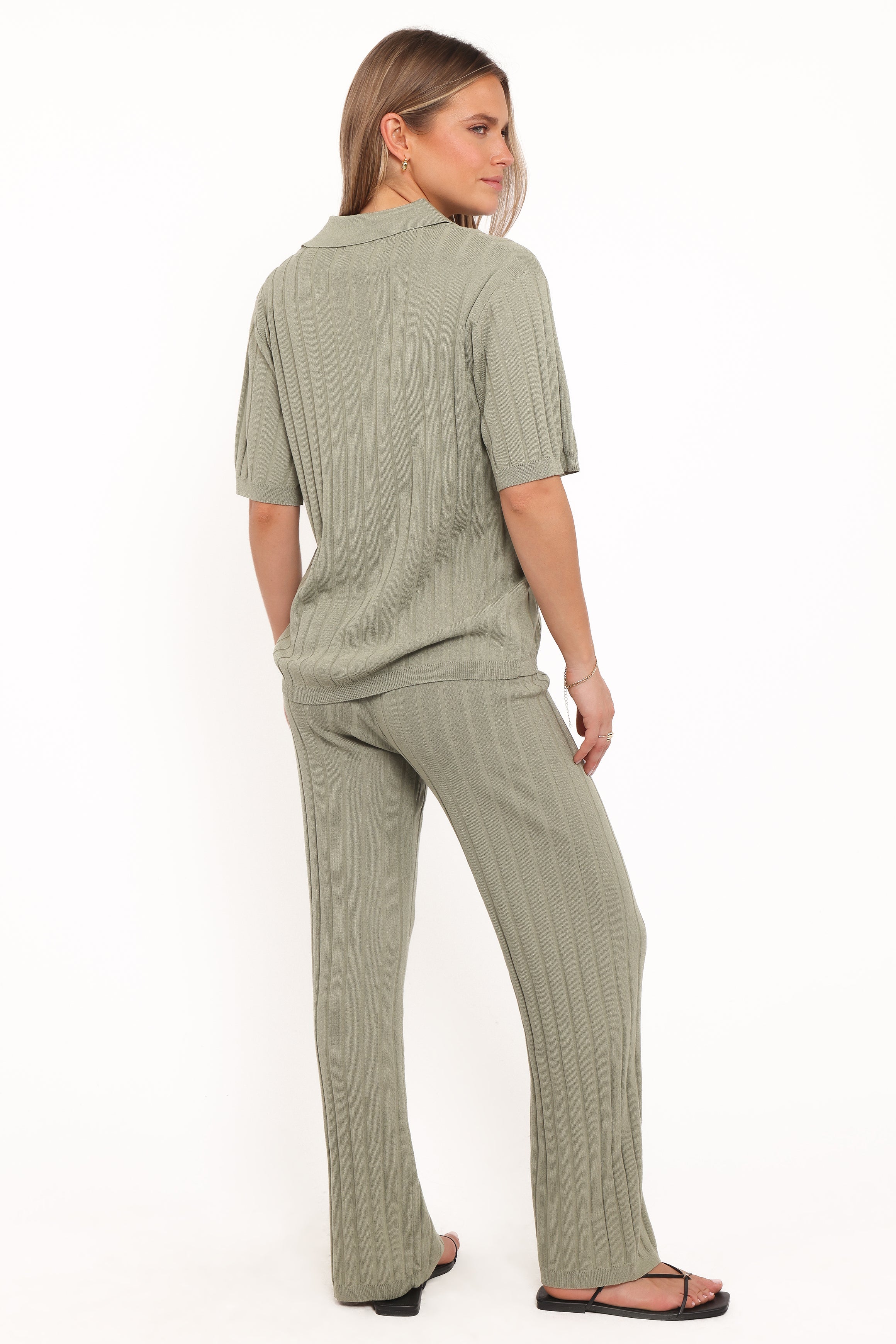 Yulissa Wide Ribbed Pant Set - Khaki Green