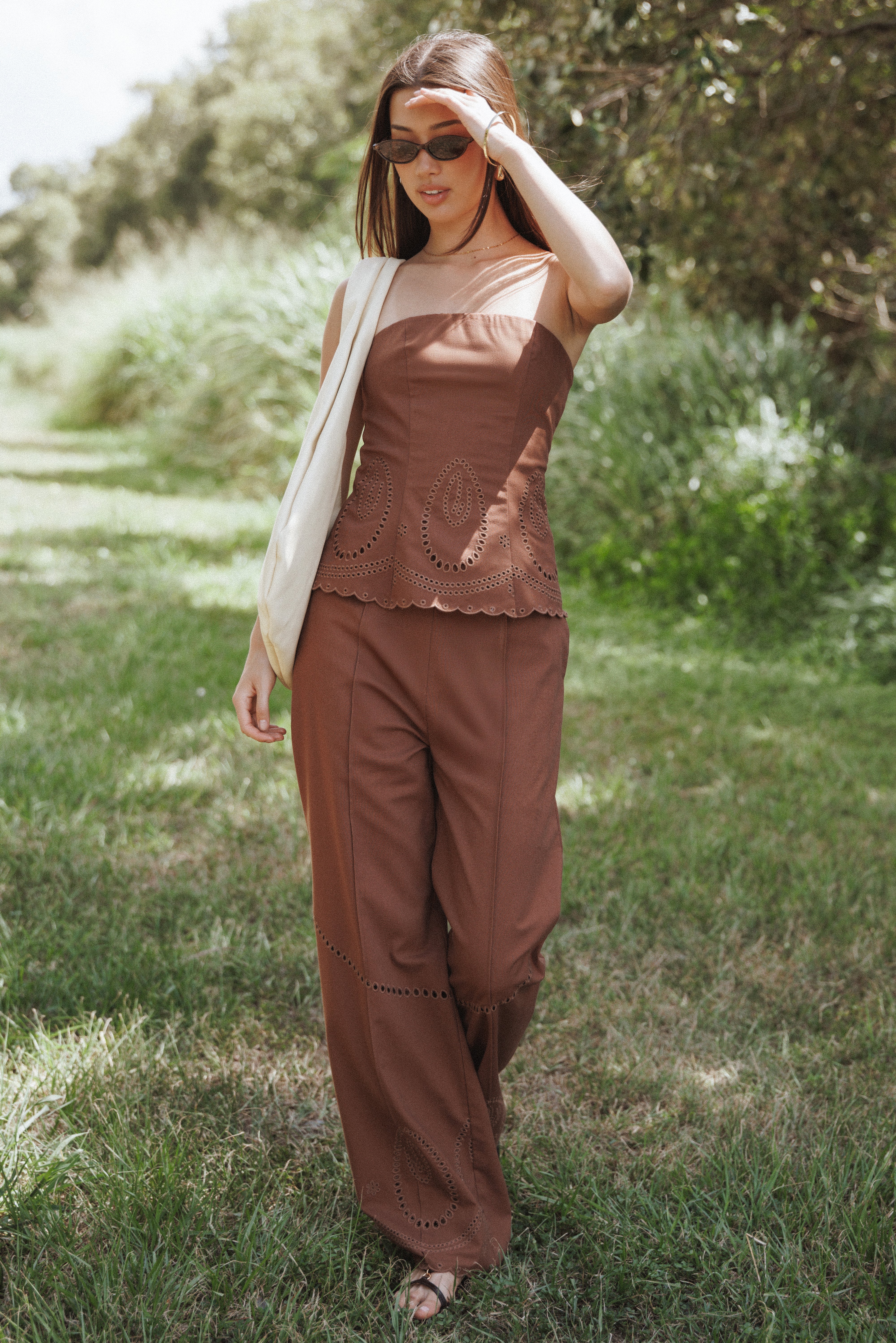 Benton Eyelet Strapless Top - Brown