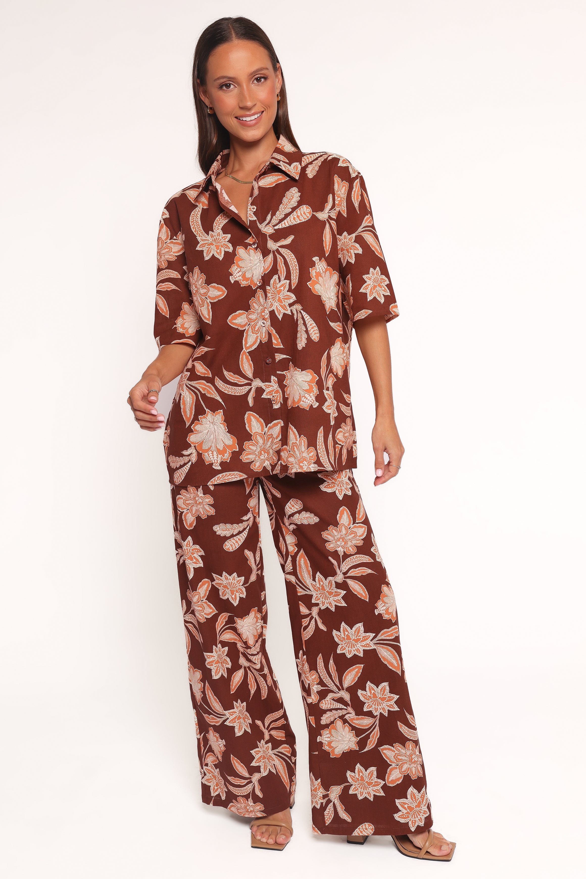 Samira Short Sleeve Shirt - Orange Floral