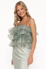 Taelya Flounce Top - Mint Green Floral